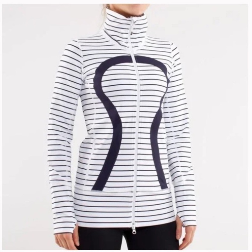 Lululemon Womens Zip Up White Blue Logo Athletic Jacket In Stride